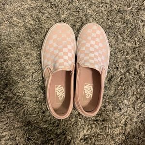 VANS pink and white checkered slip ons